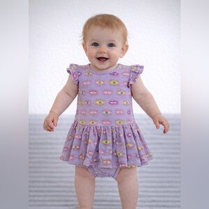 Posh Peanut Baby Girl Eye Dress Bodysuit Bamboo Flutter Sleeve | Size 12-18 M